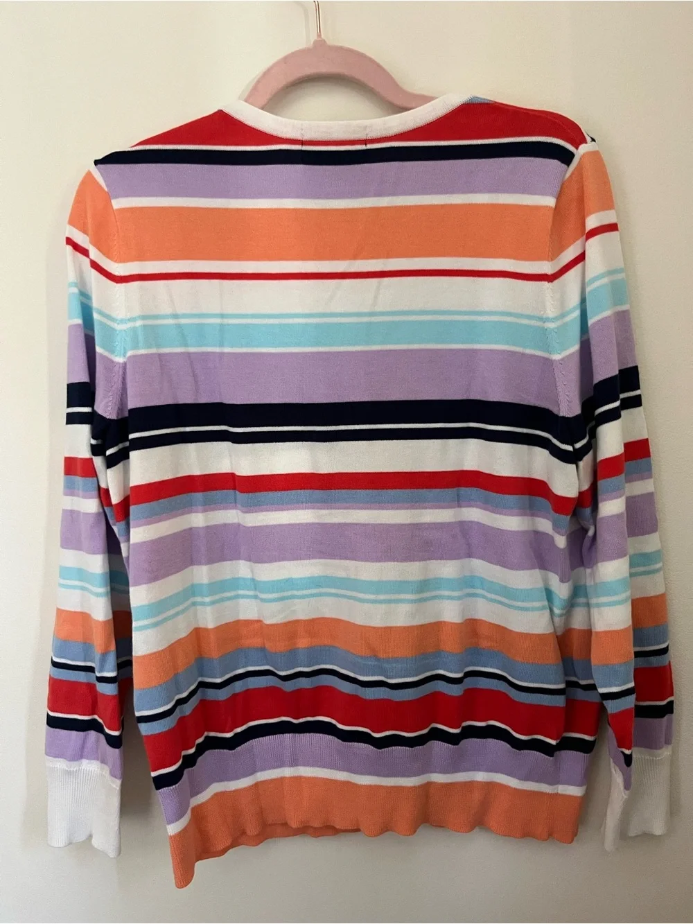 Lands’ End Women’s Large Multicolor Striped Cardigan Sweater Preppy Coastal